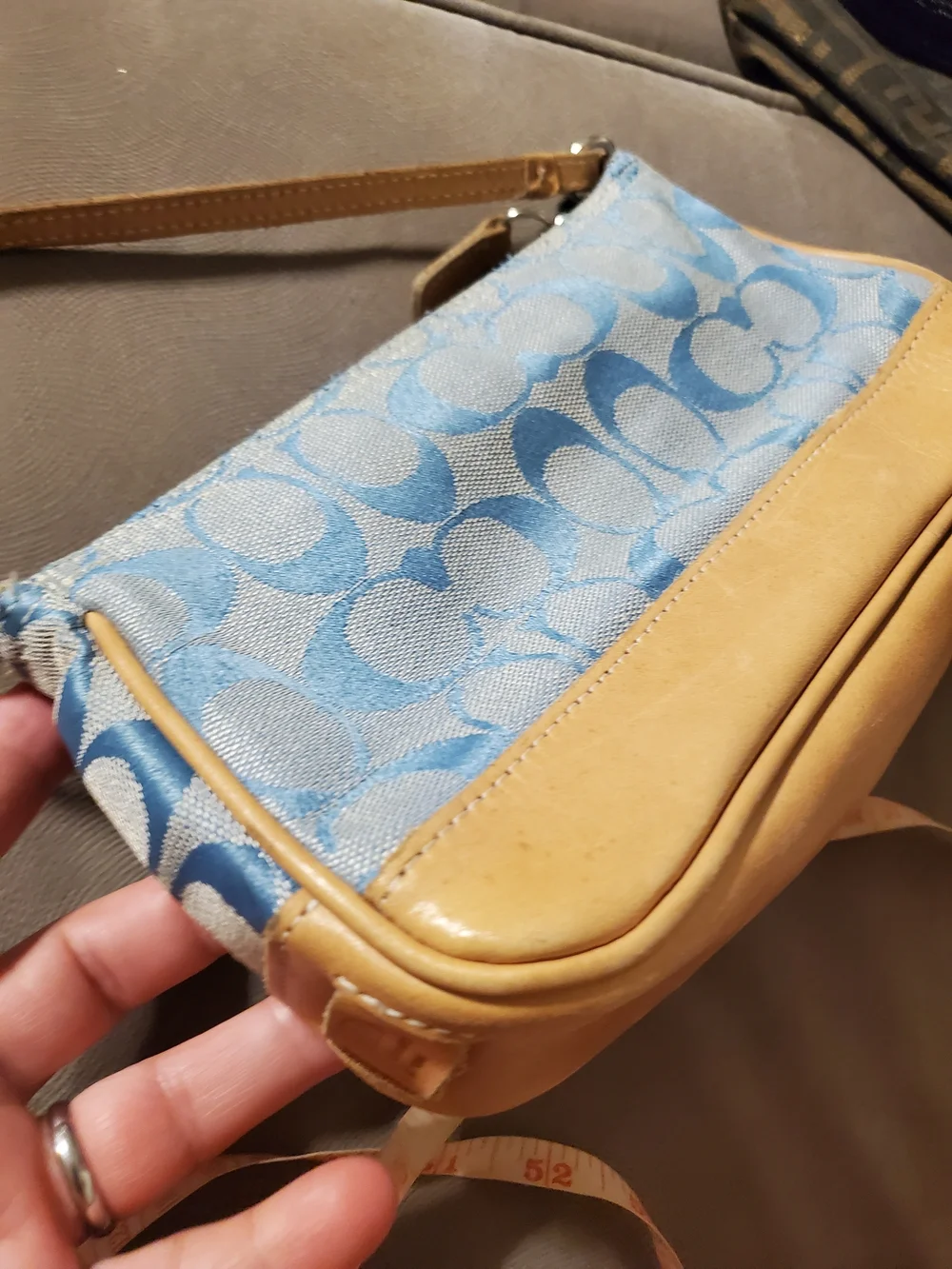 Y2k Coach Blue Signature Canvas and Tan Leather Shoulder Bag